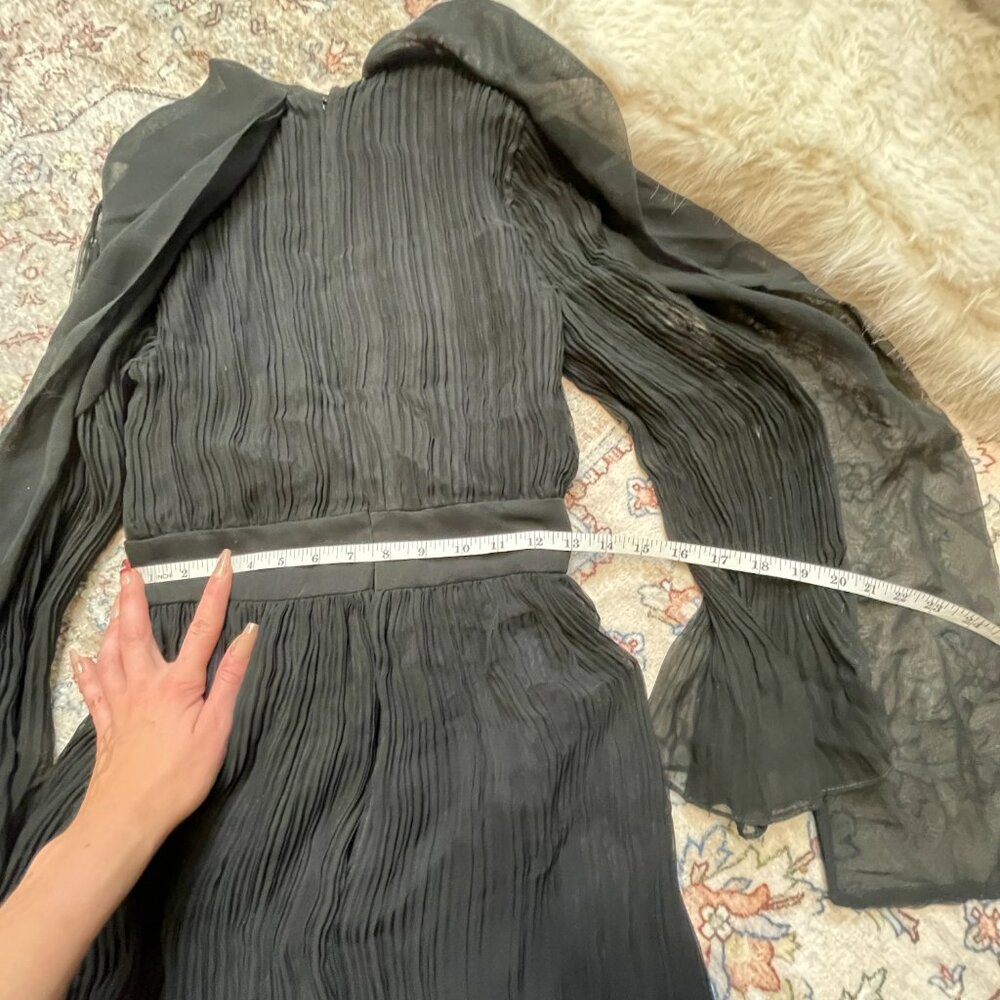 Vintage 60s/70s Black Pleated Cocktail Dress Union Made Georgette Sleeves Size M - Picture 14 of 14